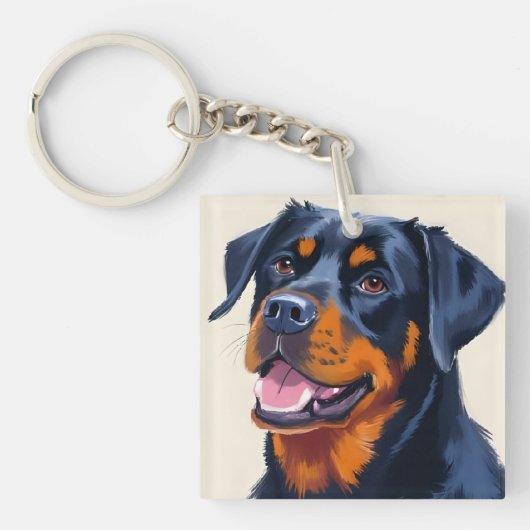 Rottweiler | Dog Watercolor Pet Painting キーホルダー (正面)