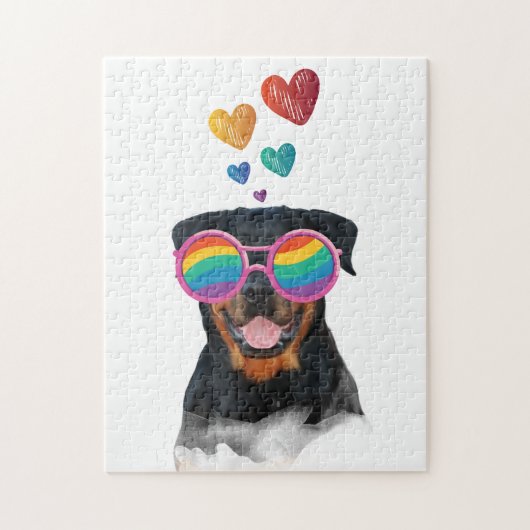 Rottweiler Dog with Hearts Valentine's Day ジグソーパズル (縦)