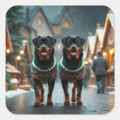 Rottweiler Dogs Christmas Snow Holiday スクエアシール (正面)