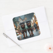 Rottweiler Dogs Christmas Snow Holiday スクエアシール (封筒)