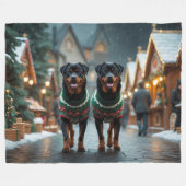 Rottweiler Dogs Christmas Snow Holiday  フリースブランケット (正面(横))