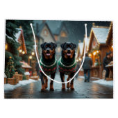 Rottweiler Dogs Christmas Snow Holiday ラージペーパーバッグ (裏面)