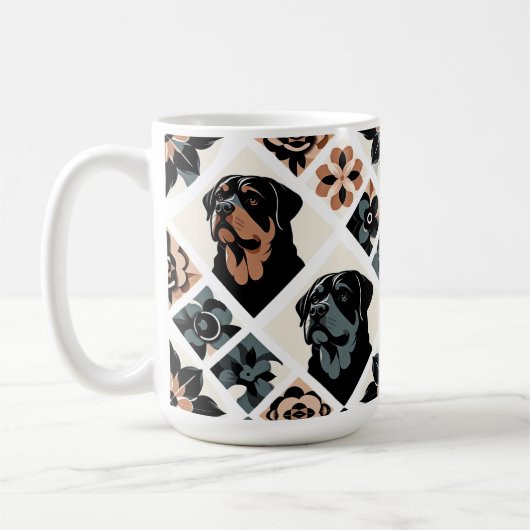 Rottweiler Floral Geometric Pattern コーヒーマグカップ (左)
