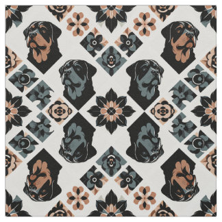 Rottweiler Floral Geometric Pattern ファブリック