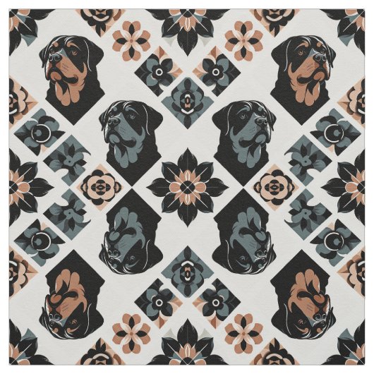 Rottweiler Floral Geometric Pattern ファブリック (見本)