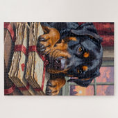 Rottweiler Guarding Love Letters Valentine's Day ジグソーパズル (横)