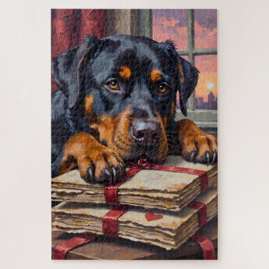 Rottweiler Guarding Love Letters Valentine's Day ジグソーパズル (縦)