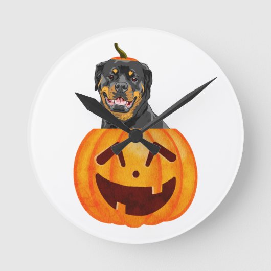 Rottweiler Halloween ラウンド壁時計 (正面)