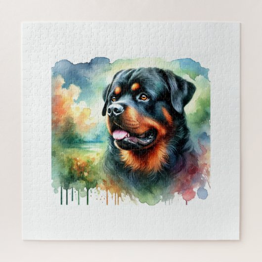 Rottweiler in watercolor 241024AREF144 - Watercolo ジグソーパズル (縦)