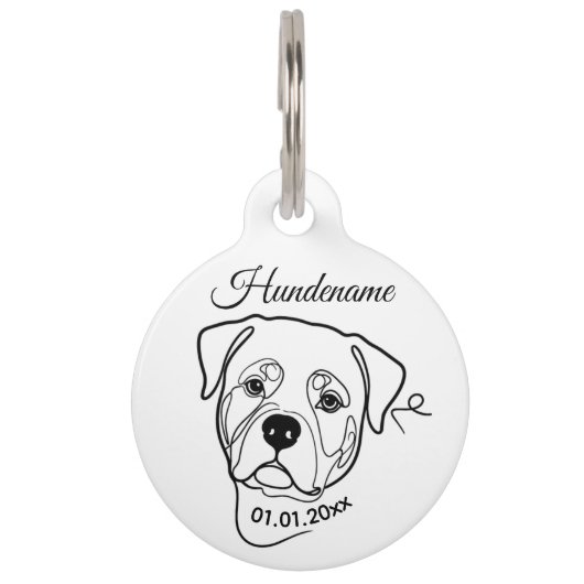 Rottweiler Line Art Personalized Tag ペット ネームタグ (正面)