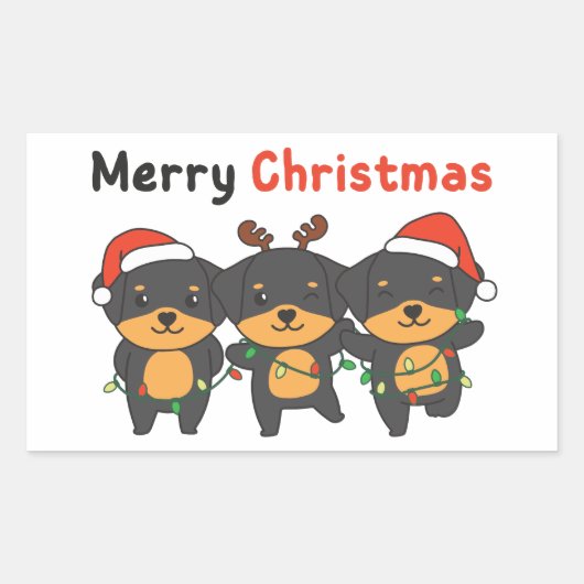 Rottweiler Merry Christmas Cute Dogs Holiday 長方形シール (正面)