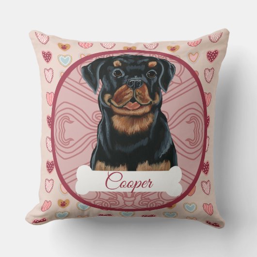 Rottweiler Personalize Valentine Pillow クッション (正面)
