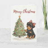 Rottweiler Puppy by Christmas Tree Card カード (正面)