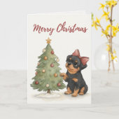 Rottweiler Puppy by Christmas Tree Card カード (黄色い花)