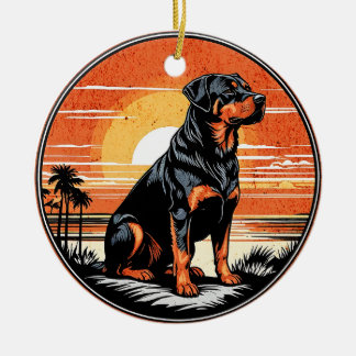 Rottweiler Retro Sunset Dog Lover セラミックオーナメント