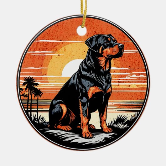 Rottweiler Retro Sunset Dog Lover セラミックオーナメント (正面)