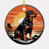 Rottweiler Retro Sunset Dog Lover セラミックオーナメント (裏面)
