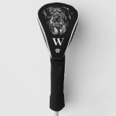 Rottweiler Rottie Dog Monogram Initial Black White ゴルフヘッドカバー (正面)