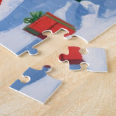 Rottweiler Running in Snow with Christmas Hat ジグソーパズル (側面)