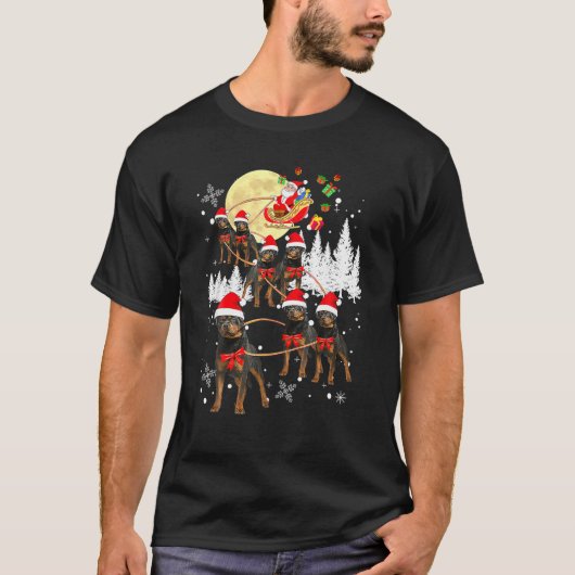 Rottweiler Santa Merry Xmas Christmas Pajama Dog L Tシャツ (正面)