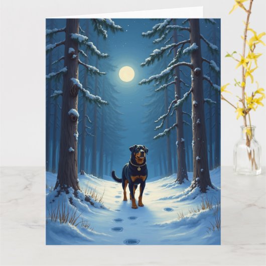 Rottweiler Starry Forest Hike Christmas Painting カード (黄色い花)