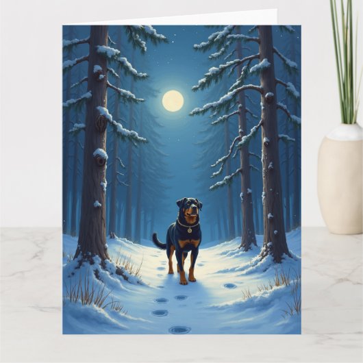 Rottweiler Starry Forest Hike Christmas Painting カード (正面)