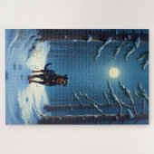 Rottweiler Starry Forest Hike Christmas Painting ジグソーパズル (横)