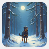 Rottweiler Starry Forest Hike Christmas Painting スクエアシール (正面)