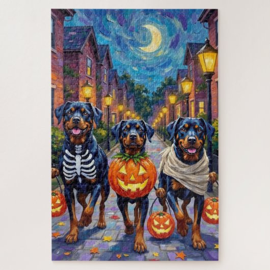 Rottweiler Trick-or-Treating In Halloween Costumes ジグソーパズル (縦)