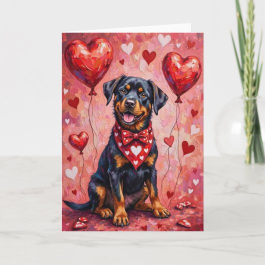 Rottweiler Valentine’s Day Dog with Hearts Red カード (正面)