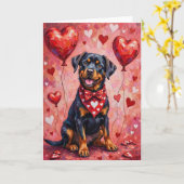 Rottweiler Valentine’s Day Dog with Hearts Red カード (黄色い花)