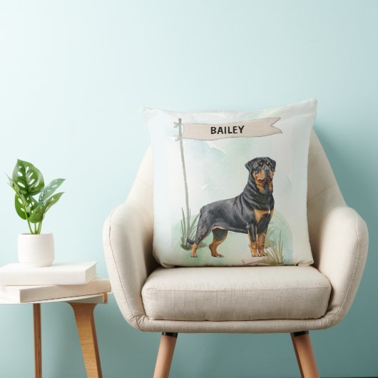 Rottweiler Watercolor Personalized Dog クッション (椅子)