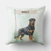 Rottweiler Watercolor Personalized Dog クッション (正面)