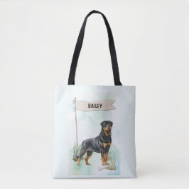 Rottweiler Watercolor Personalized Dog トートバッグ