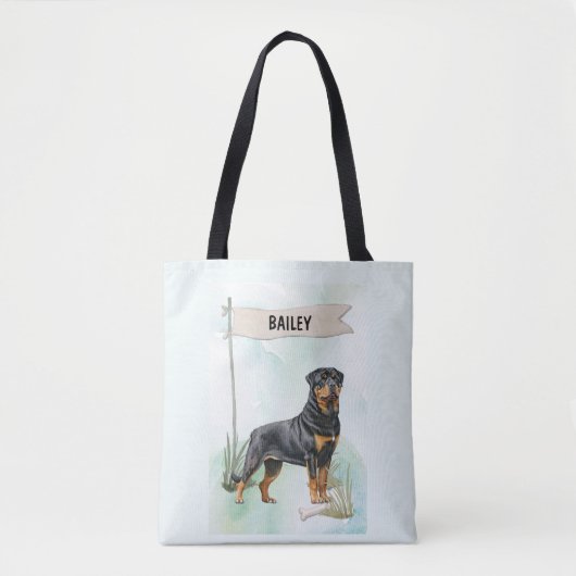 Rottweiler Watercolor Personalized Dog トートバッグ (正面)
