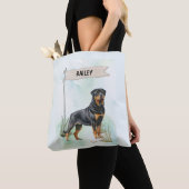 Rottweiler Watercolor Personalized Dog トートバッグ (クローズアップ)