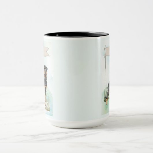 Rottweiler Watercolor Personalized Dog マグカップ (中央)