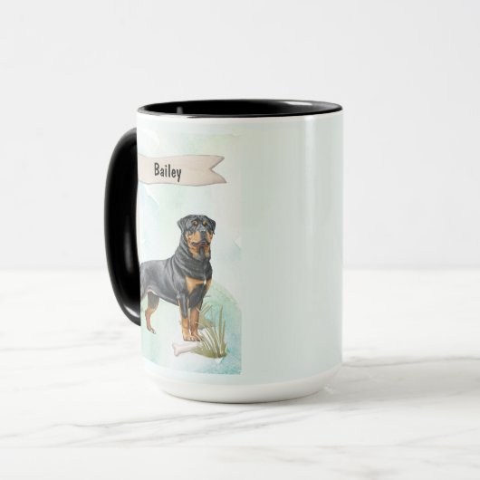 Rottweiler Watercolor Personalized Dog マグカップ (正面左)