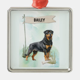 Rottweiler Watercolor Personalized Dog メタルオーナメント