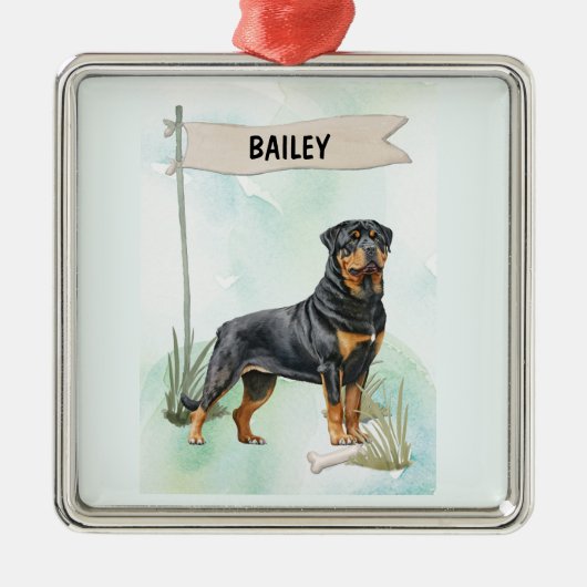 Rottweiler Watercolor Personalized Dog メタルオーナメント (正面)