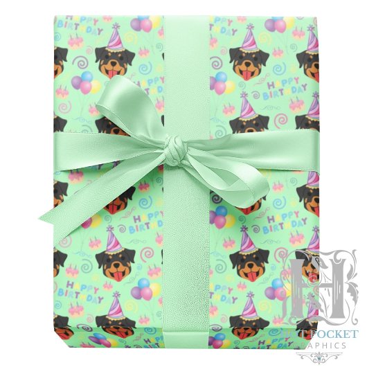 Rottweiler Wrapping Paper in Green ラッピングペーパー