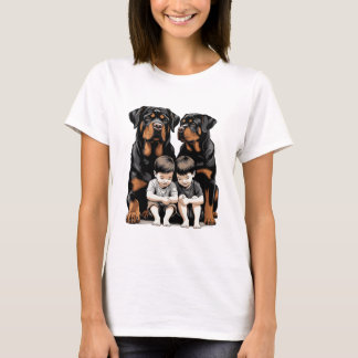 Rottweilers, Rottweiler As Loyal Guardians Of Kids Tシャツ