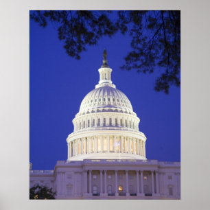Rotunda of U.S. Capitol at night, Washington ポスター