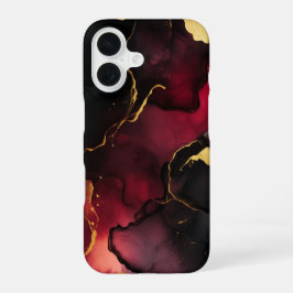 Rouge Impérial Luxury Deep Red Marble Gold iPhone 16ケース