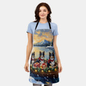 Rough Collie Christmas Boat Holiday エプロン (着用した状態)