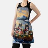 Rough Collie Christmas Boat Holiday エプロン (インサイチュ)