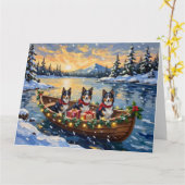 Rough Collie Christmas Boat Holiday カード (黄色い花)