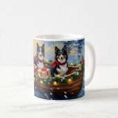 Rough Collie Christmas Boat Holiday コーヒーマグカップ (正面右)