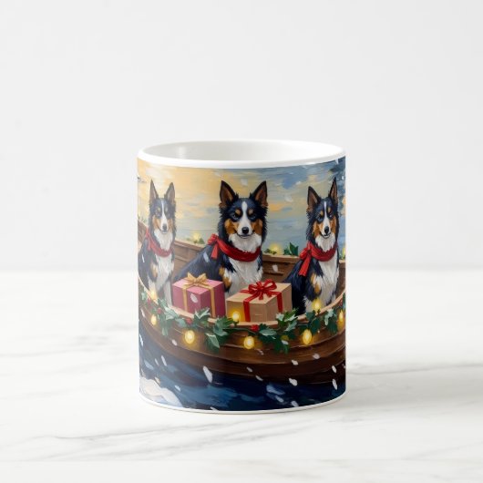 Rough Collie Christmas Boat Holiday コーヒーマグカップ (中央)