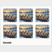 Rough Collie Christmas Boat Holiday スクエアシール (シート)